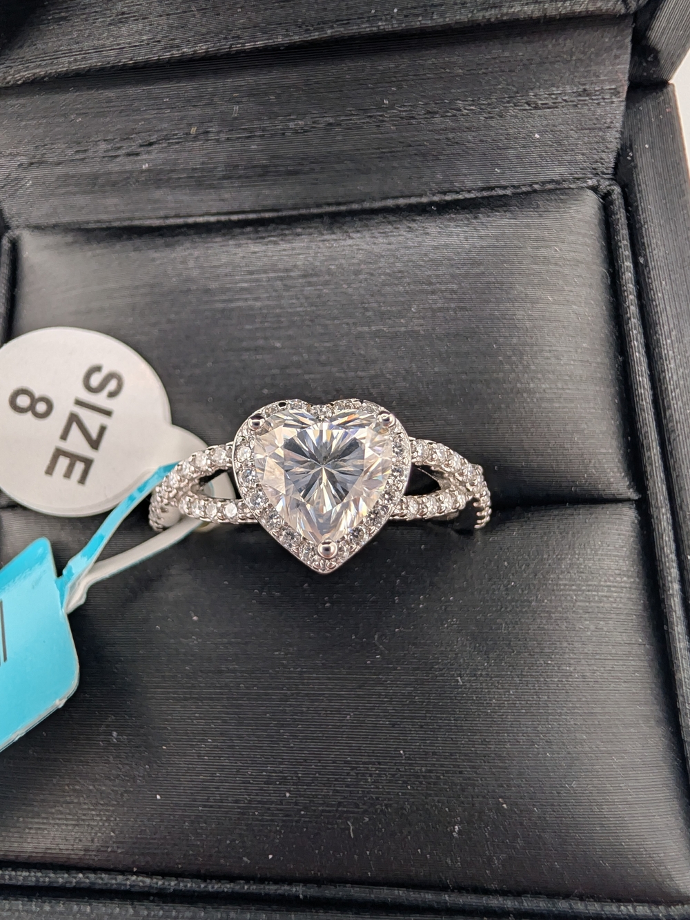 925 Sterling Silver Moissanite Heart Engagement Ring Size 8